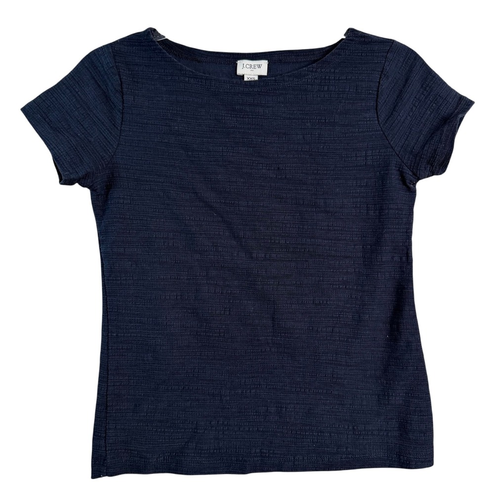 J. Crew Womens XXS Navy Blue Textured Slub Knit‎ Short Sleeve Boatneck T-Shirt